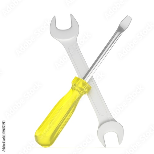 3D Illustration Wrench and screwdriver, service concept