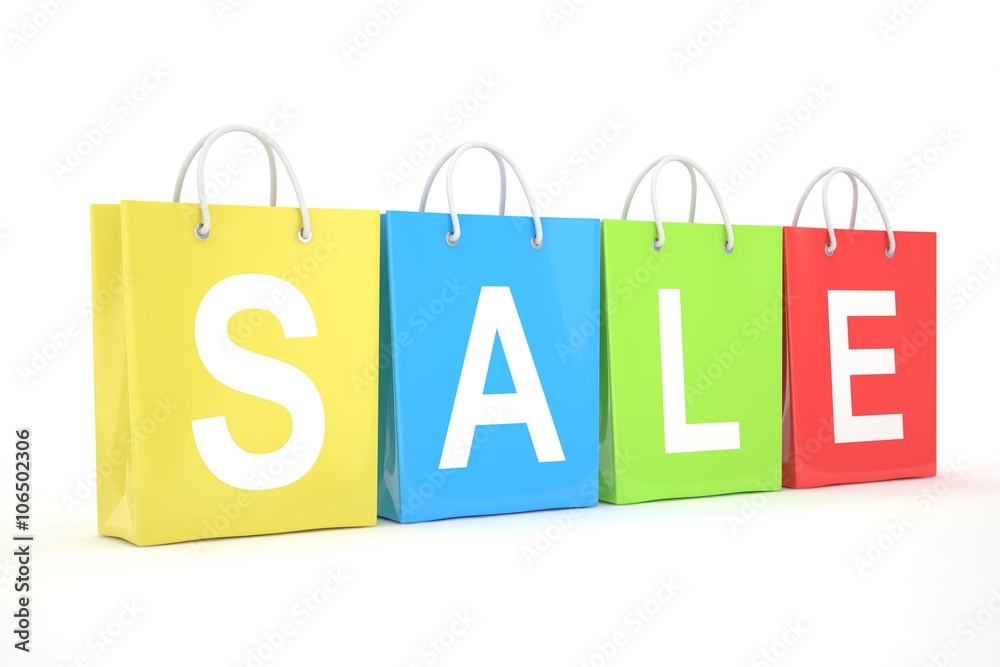 sale written on shopping bag. 3D rendering.