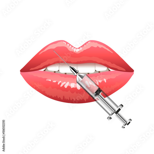 Lips and botox injection isolated on white vector