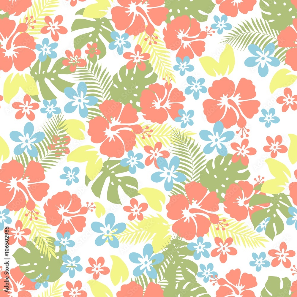 Hawaiian tropical floral seamless pattern.