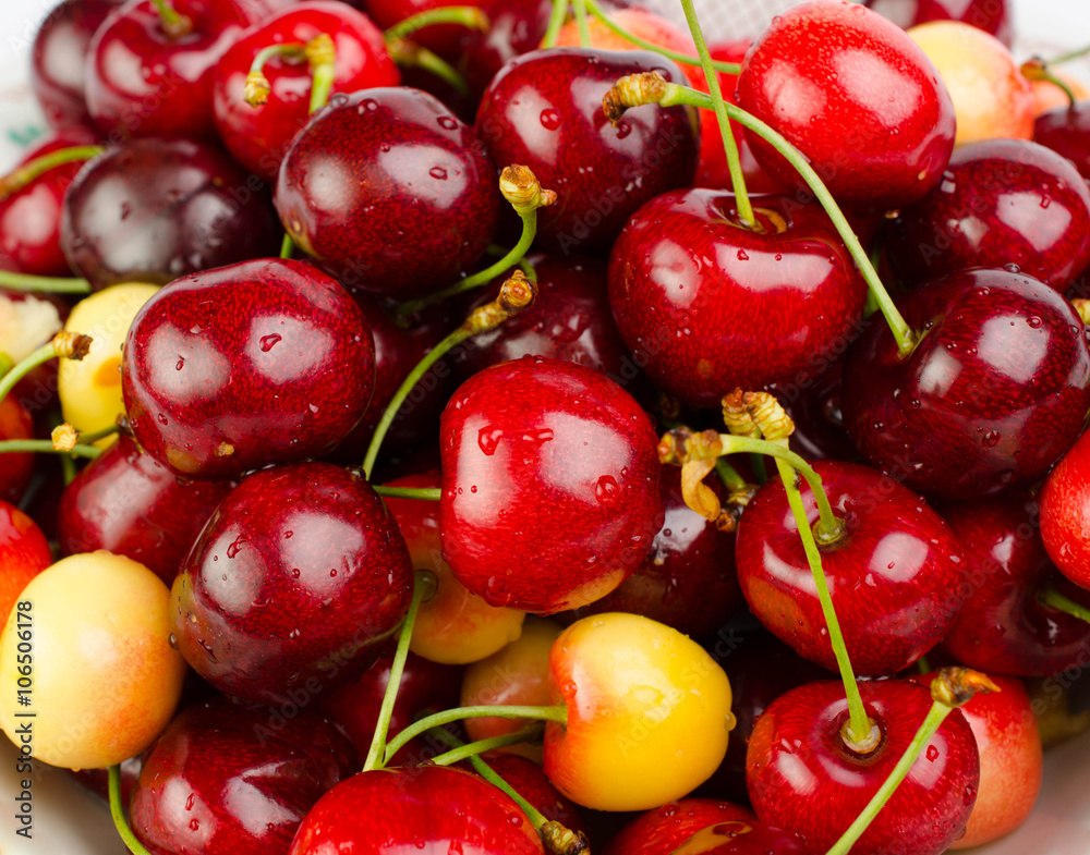 Cherry with leaves isolated on white Cherry with leaves isolated on white