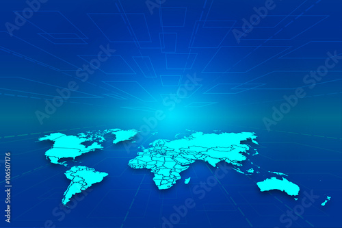 Perspective background blue tone with world map.