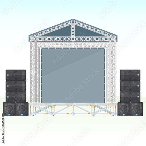color flat sectional concert metal stage with speaker system.