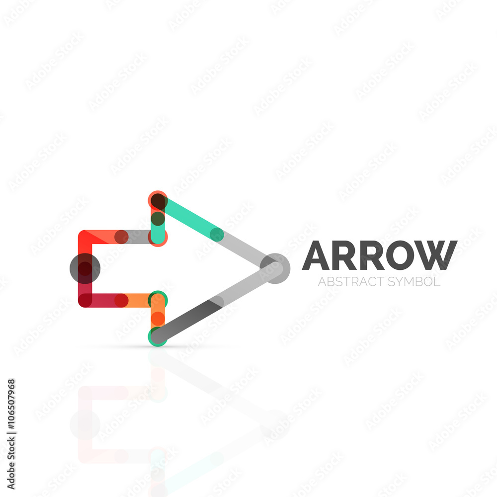 Linear arrow abstract logo, connected multicolored segments of lines in directional pointer figure Linear arrow abstract logo, connected multicolored segments of lines in directional pointer figure