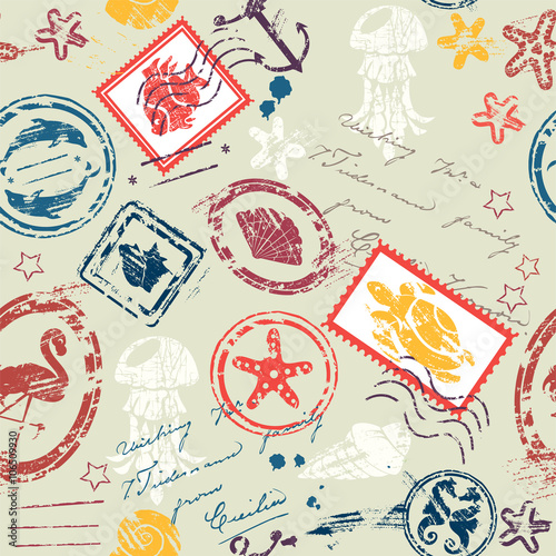 Seamless pattern with Sea and tropical elements - rubber stamps