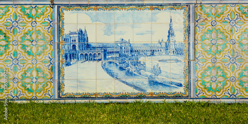 Azulejo con la Plaza de España, Sevilla, Andalucía