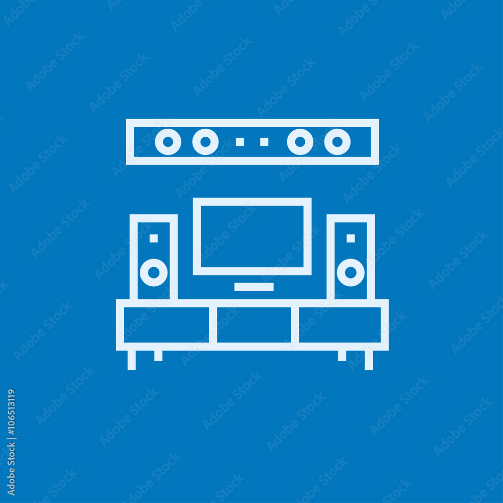 Obraz premium TV flat screen and home theater line icon.