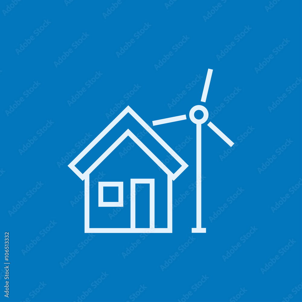 House with windmill line icon.