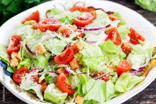 Fresh healthy Classic Caesar salad on plate