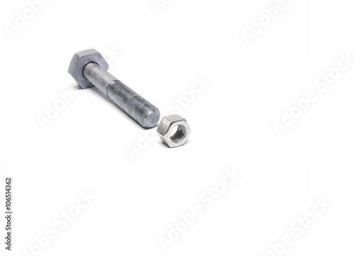 A big bolt and a small nut on white background, One size does not fit all conceptA big bolt and a small nut on white background, One size does not fit all concept © kardd