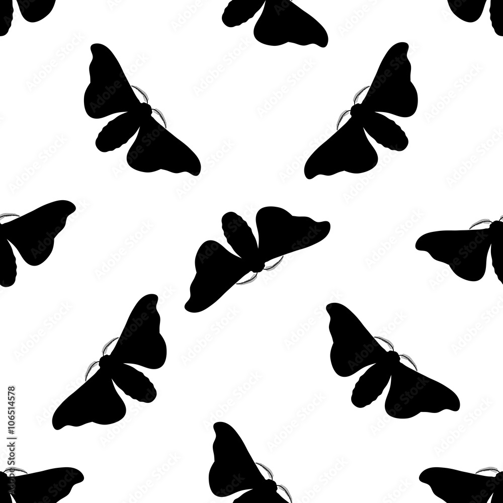 Seamless pattern with butterfly Bombyx mori. hand-drawn butterfly ...