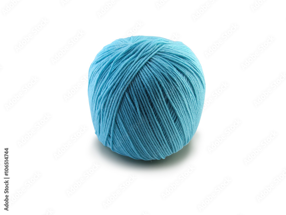Clew of blue wool thread isolated on white Clew of blue wool thread isolated on white