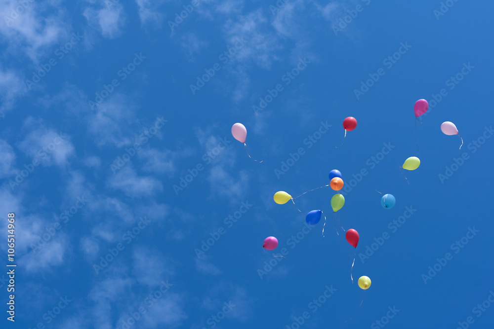 Color air balloon on blue sky background Color air balloon on blue sky background