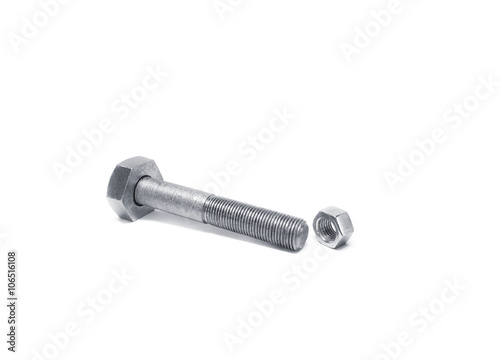 A big nut and a small bolt on white background, One size does not fit all concept