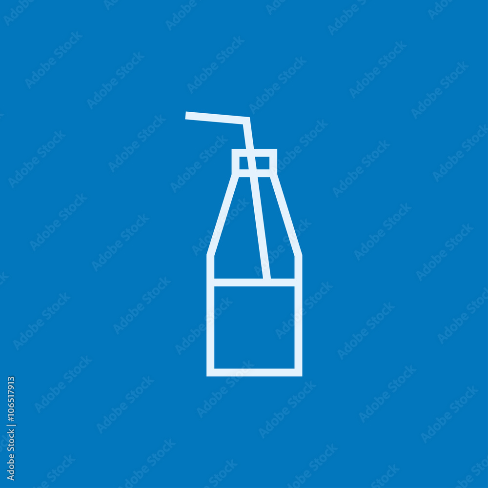 Glass bottle with drinking straw line icon.