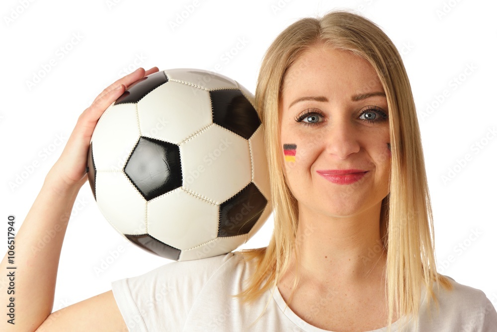 German soccer fan cheers football team in the national colors.