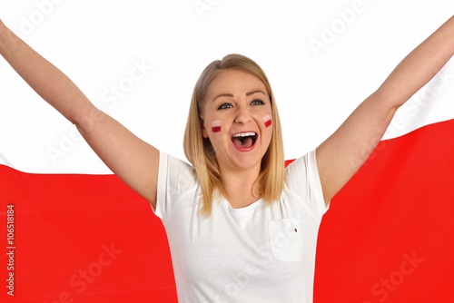 Obraz na płótnie Polish fan cheers football team in the national colors. w salonie