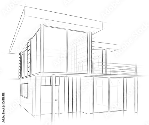 Architectural sketch drawing house
