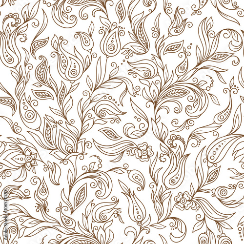 Seamless Pattern. Paisley Flowers Illustration Design