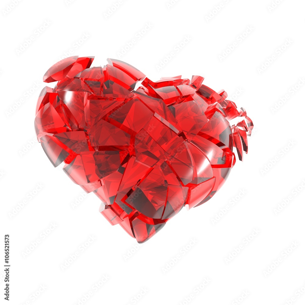 Fototapeta premium Broken red glass heart. 3d illustration