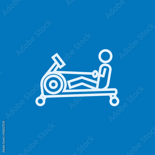 Man exercising with gym apparatus line icon.
