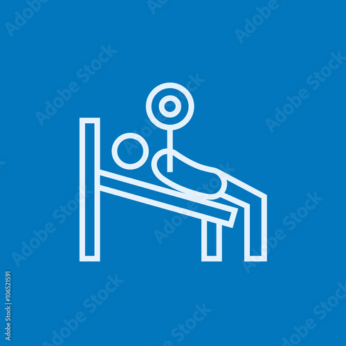 Man lying on bench and lifting barbell line icon.