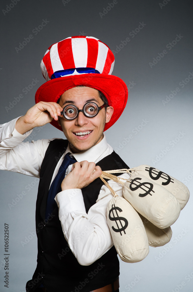 Man with dollar money sacks Man with dollar money sacks