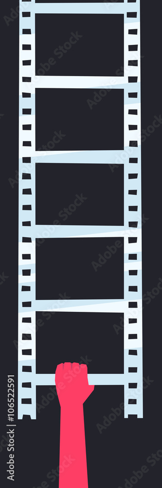 Hand holds the ladder in the form of a filmstrip. Filmmaker's career start concept illustration.