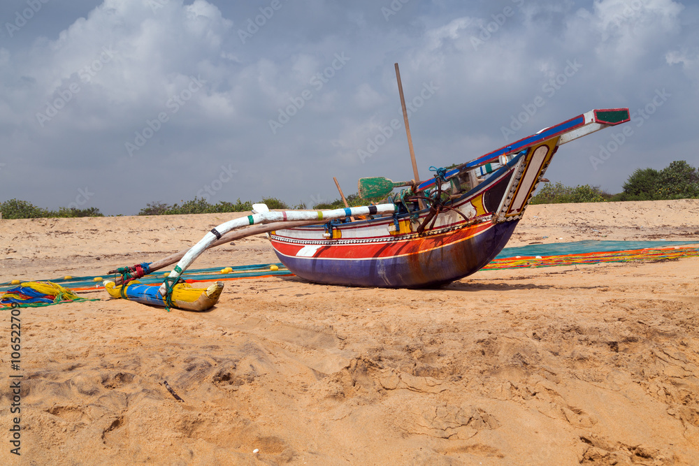 fishing boat net on the ocean coast of Sri Lanka