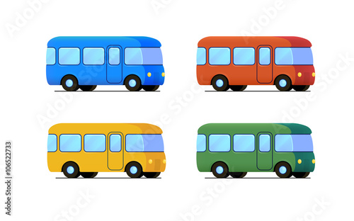 vector cartoon bus icon set. color car