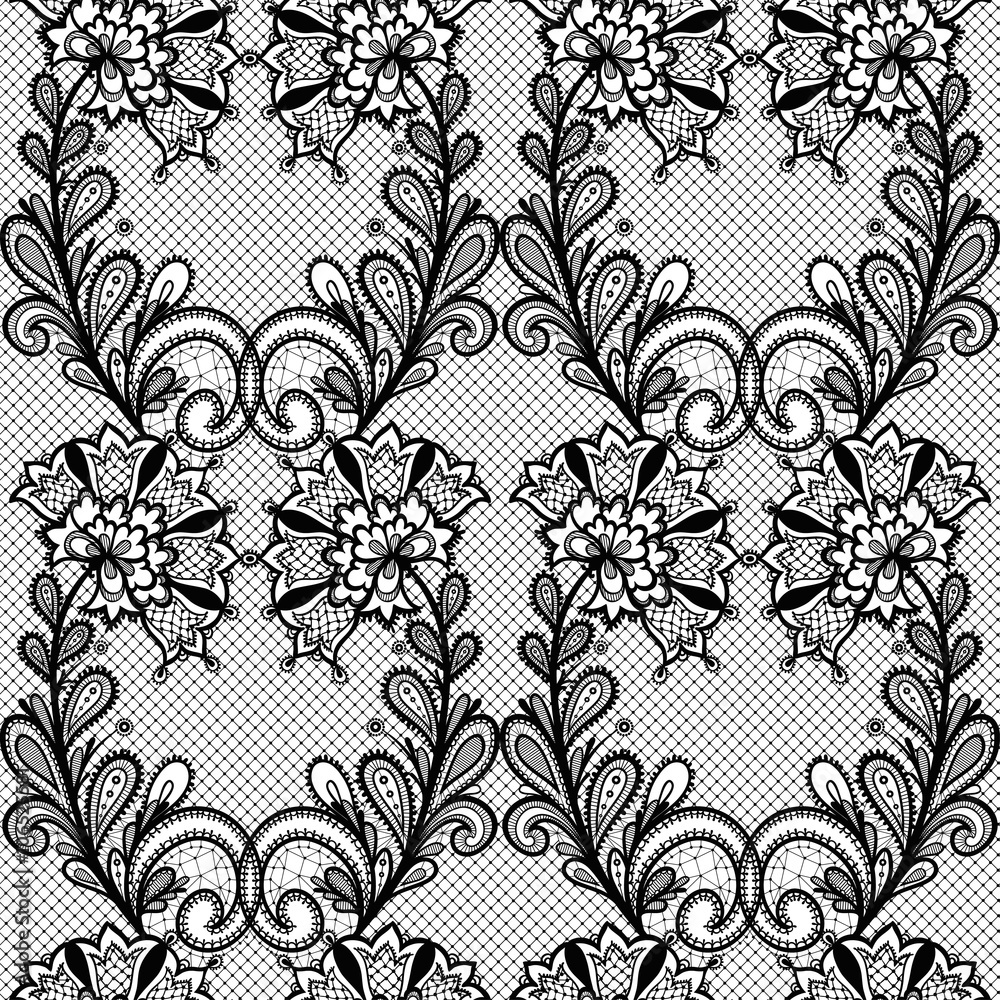Fototapeta premium Black lace seamless pattern.