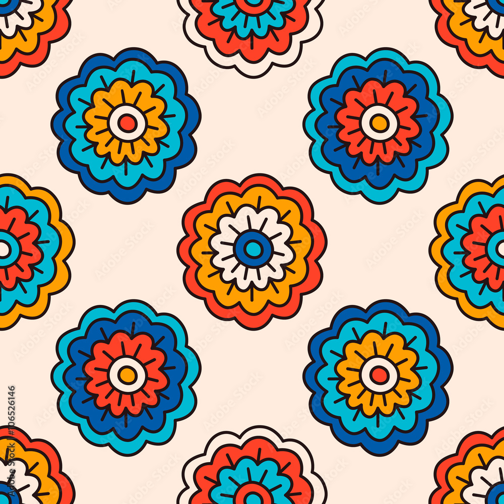 Fototapeta premium Hand drawn seamless pattern with floral elements. Colorful ethnic background.
