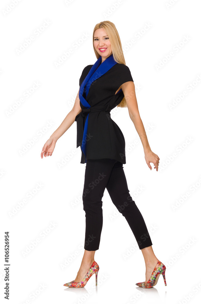 Woman in classic black vest isolated on white Woman in classic black vest isolated on white