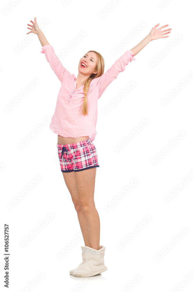 Pretty smiling girl in pink jacket isolated on white Pretty smiling girl in pink jacket isolated on white