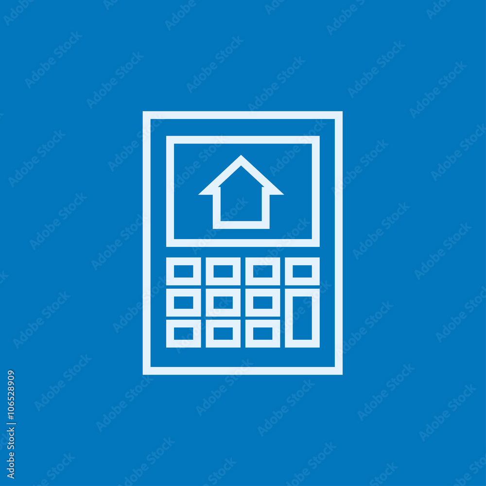 Calculator with house on display line icon. Calculator with house on display line icon.