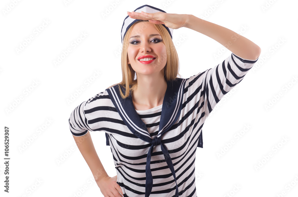 Young woman sailor isolated on white Young woman sailor isolated on white