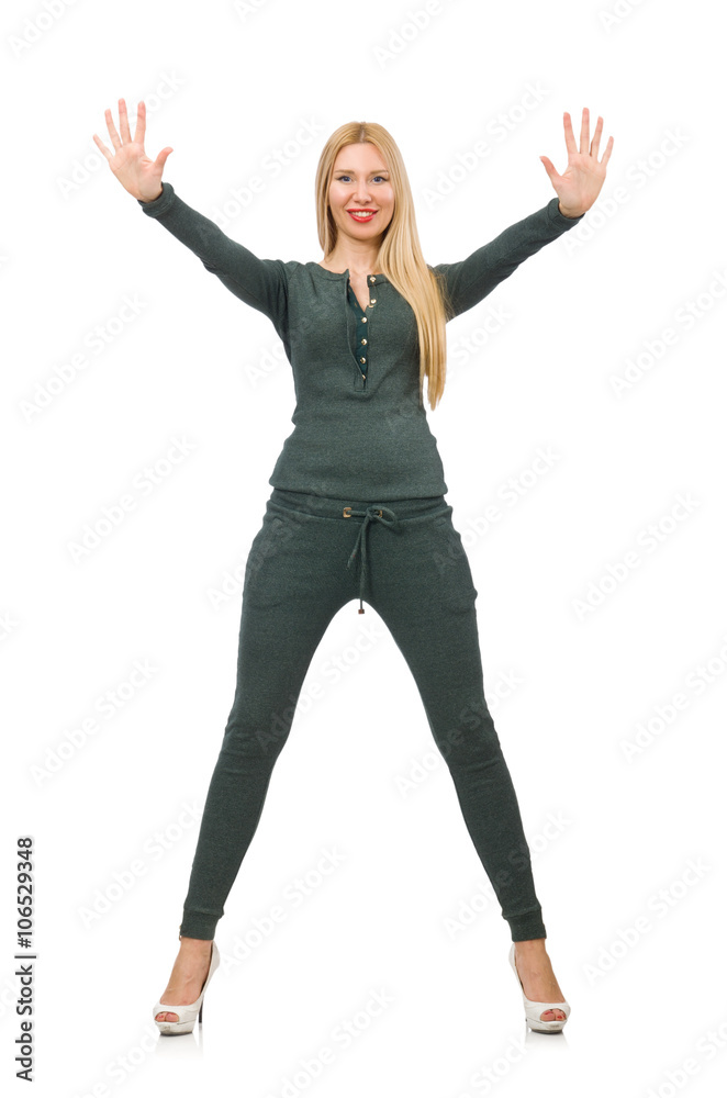 Woman in green suit isolated on white Woman in green suit isolated on white
