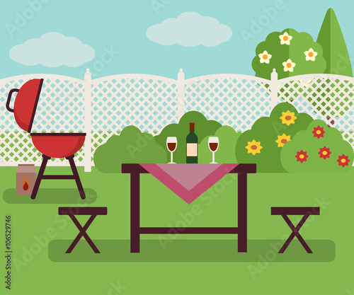 Fototapeta Naklejka Na Ścianę i Meble -  Summer picnic in garden. Resting in a sunny day. Weekend concept.
