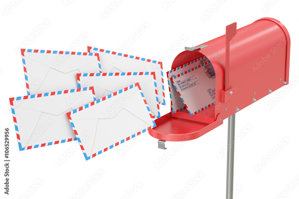 Mailbox with envelopes, 3D rendering Mailbox with envelopes, 3D rendering