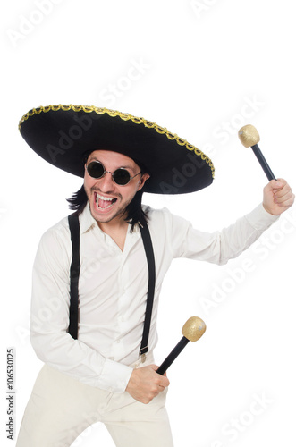 Funny mexican with maracas isolated on white photo