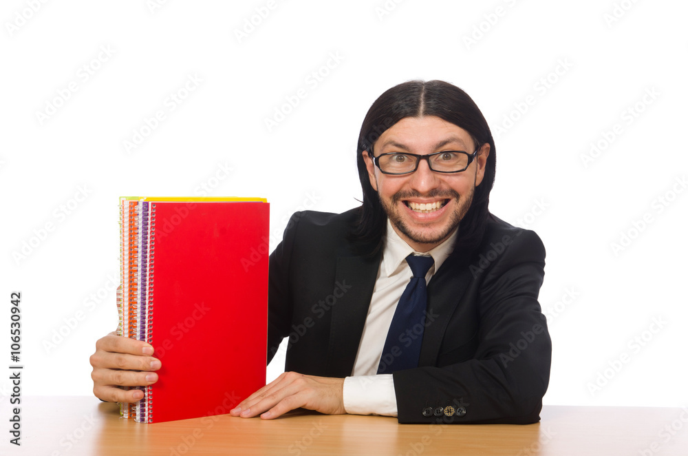 Businessman holding notebooks isolated on white Businessman holding notebooks isolated on white
