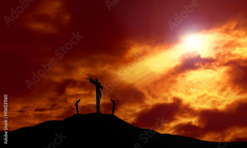 Crucifixion of Jesus With Dramatic Sky and Copy Space