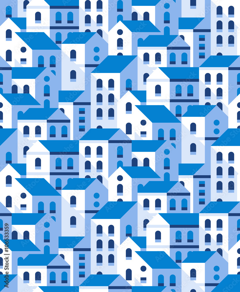 Vector seamless pattern with flat style houses