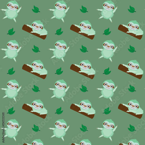 Vector pattern with cute cartoon sloth