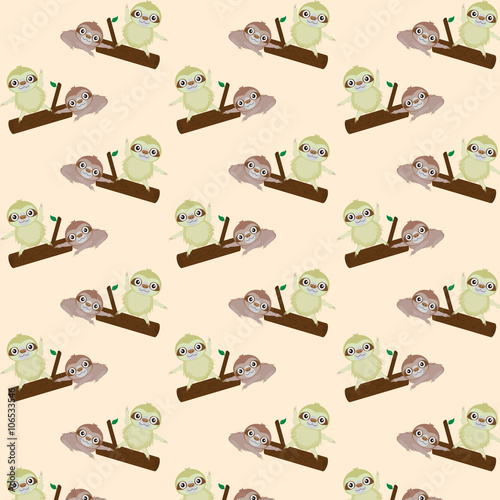 Vector seamless pattern with cute cartoon sloth