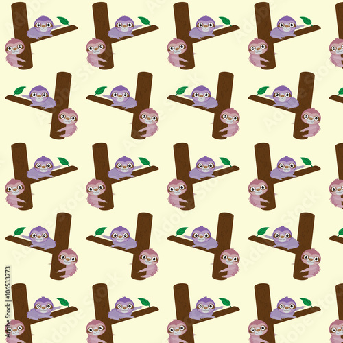 Vector pattern with cute cartoon sloth