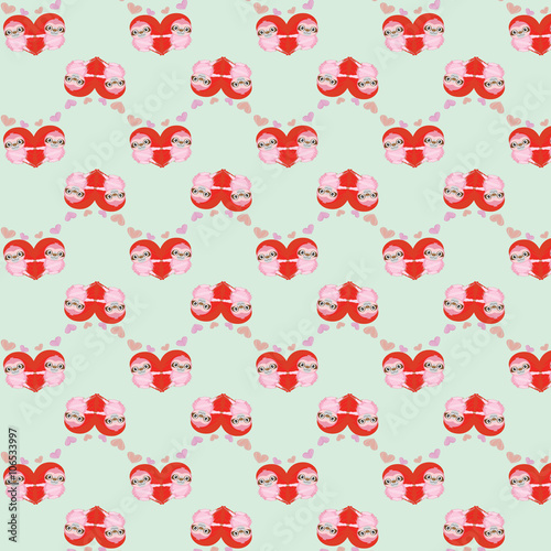 Vector pattern by Valentine's Day with cute cartoon sloth and he