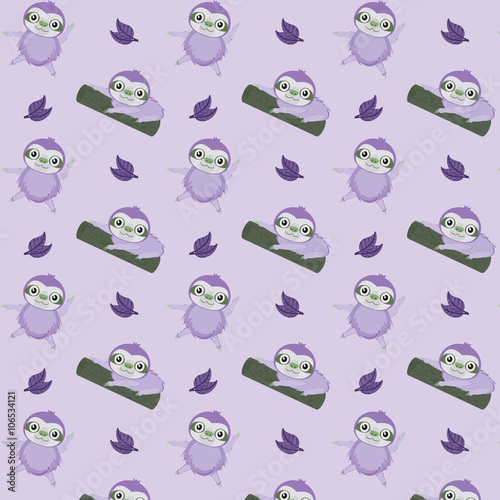 Vector pattern with cute cartoon sloth