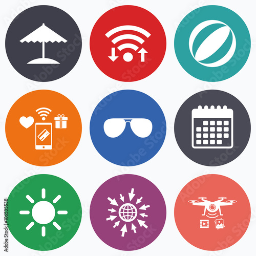 Beach holidays icons. Umbrella and Sunglasses.