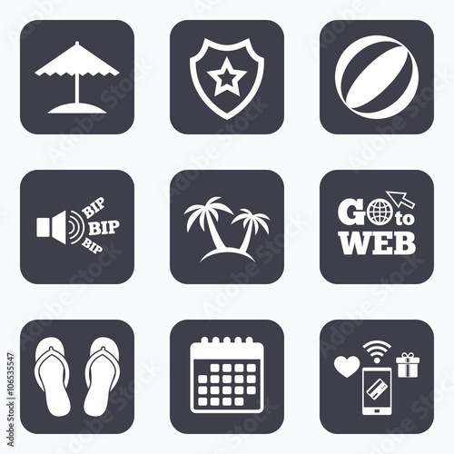 Beach holidays icons. Umbrella and sandals.